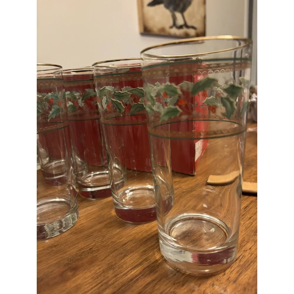 Set Of 4‎ - Vintage Home for the Holidays Christmas Holly Highballs 14oz Glasses